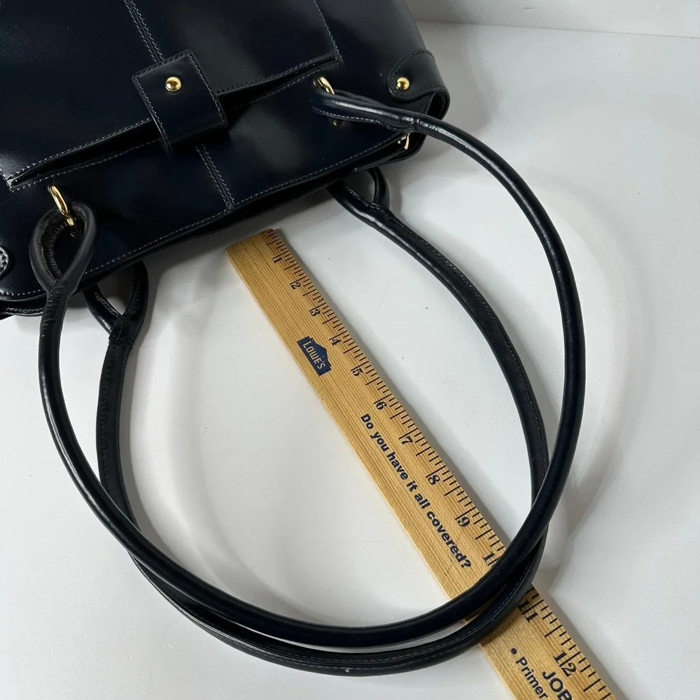 Cromia Navy Blue Leather Shoulder Bag Made in Italy Gold Tone Hardware READ